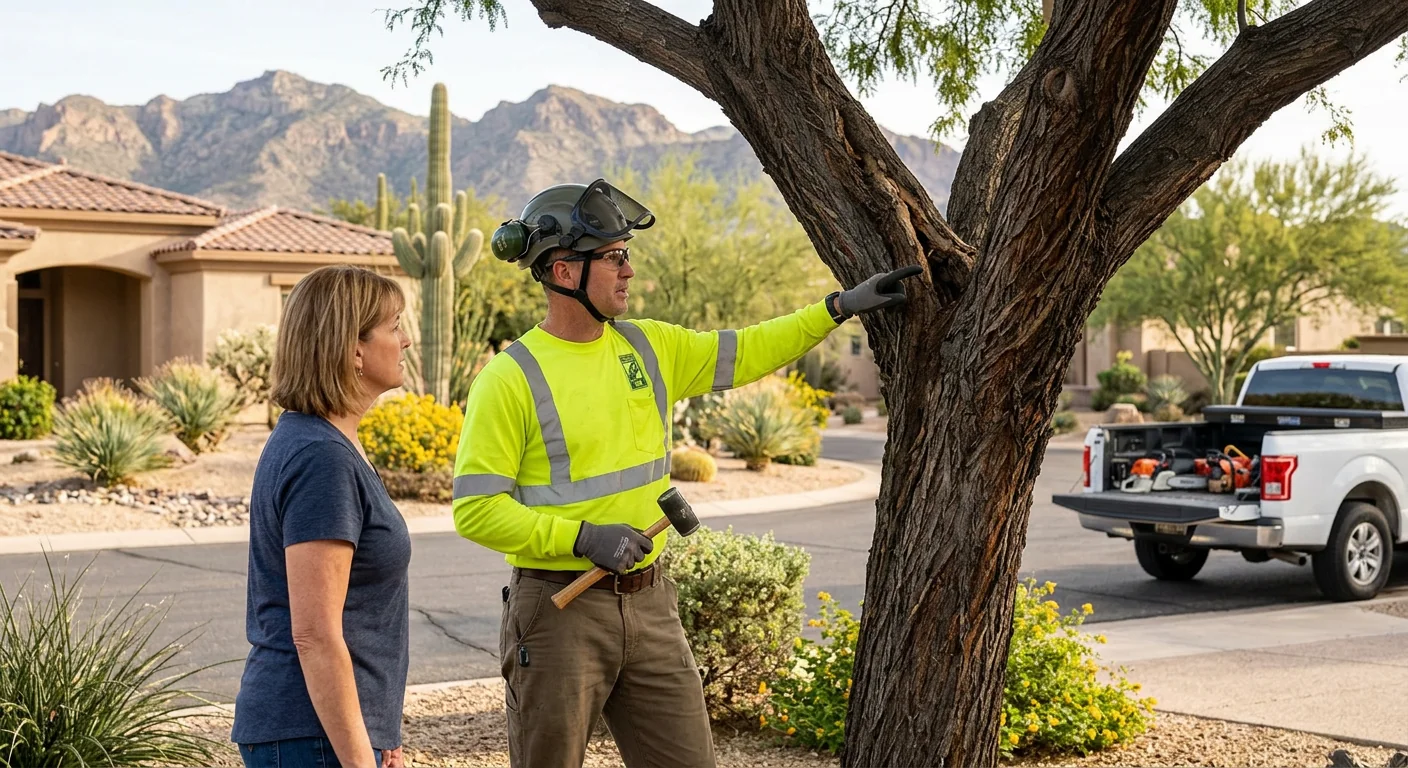 Crew clearing dense desert brush from a hillside residential lot in Fountain Hills