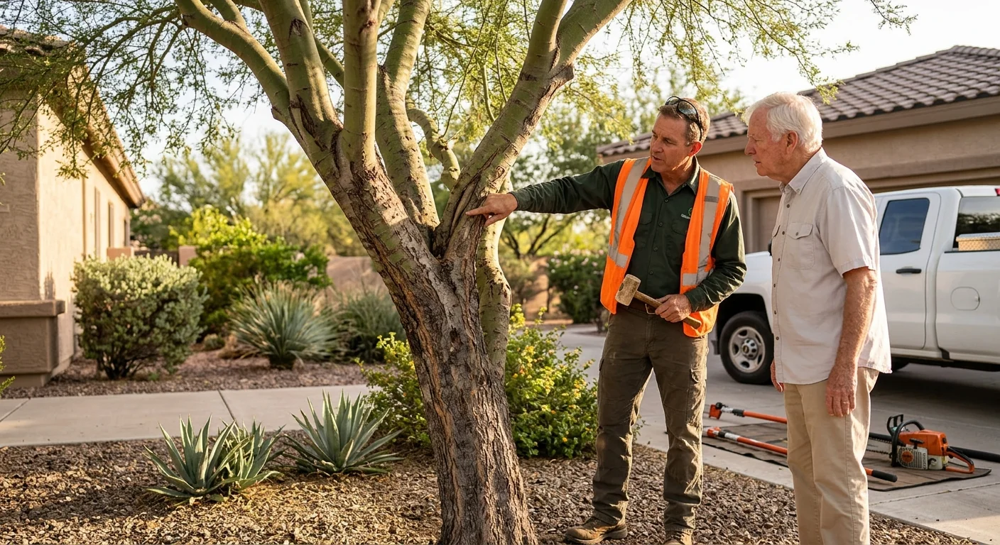 Crew clearing brush and trees from a desert lot in Fountain Hills