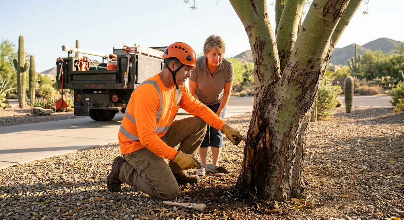 Crew clearing desert brush and trees from a residential lot in Fountain Hills
