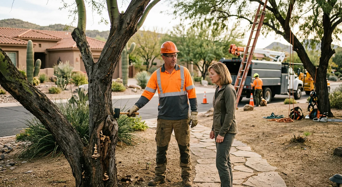 Ground-level stump reduced below grade with restored soil in a residential yard