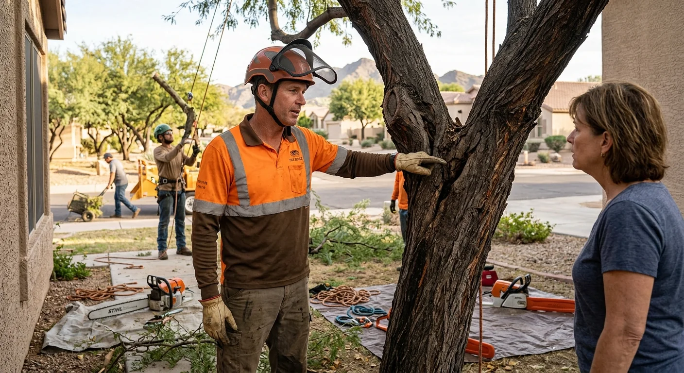 Arborist gear staged on a hillside desert property in Fountain Hills